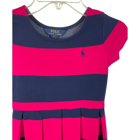 Polo Ralph Lauren Girls Striped Dress Size 5 Navy & Fuchsia Pleated Skirt - Picture 3 of 8